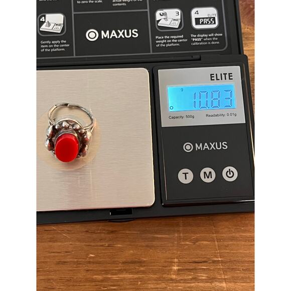 Vintage Beau Sterling Red Glass Cabochon Ring Size 6 Adjustable Mid Century - Picture 8 of 9